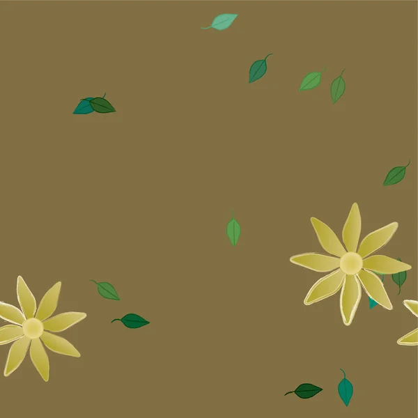 Fleurs Abstraites Avec Feuilles Vertes Composition Libre Illustration Vectorielle — Image vectorielle