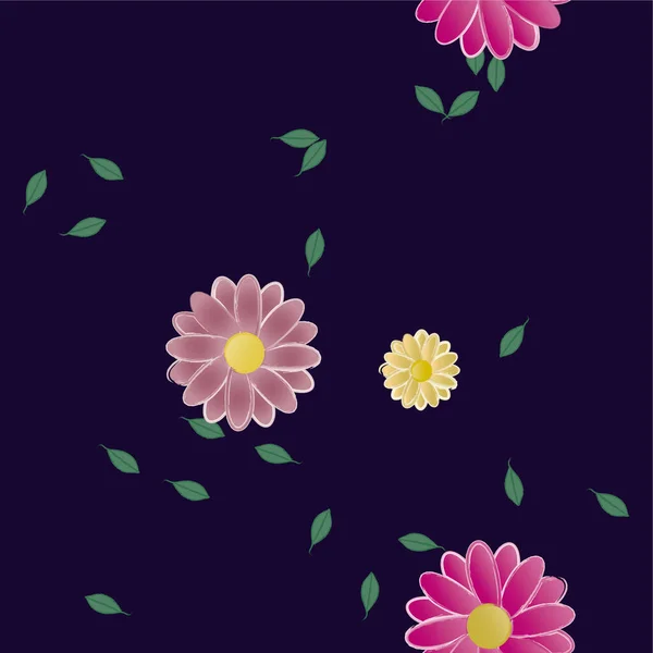 Flores Abstractas Con Hojas Verdes Composición Libre Ilustración Vectorial — Vector de stock