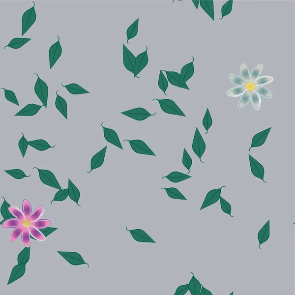 Fleurs Abstraites Avec Feuilles Vertes Composition Libre Illustration Vectorielle — Image vectorielle