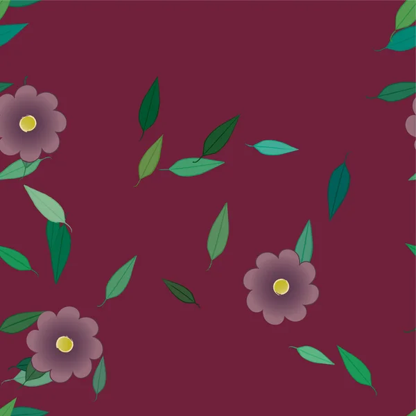 Flores Abstractas Con Hojas Verdes Composición Libre Ilustración Vectorial — Vector de stock