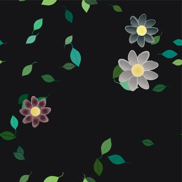 Flores Abstractas Con Hojas Verdes Composición Libre Ilustración Vectorial — Vector de stock