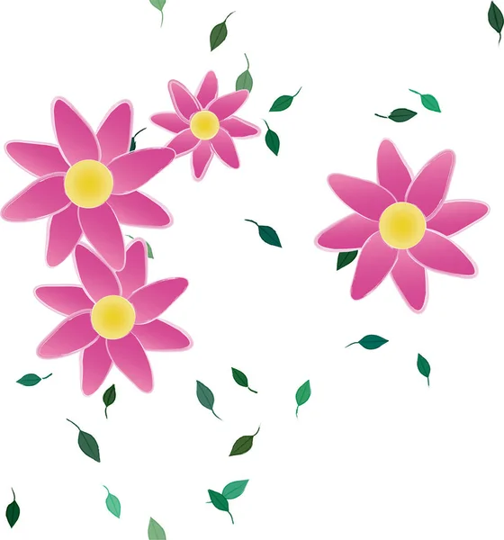 Flores Abstractas Con Hojas Verdes Composición Libre Ilustración Vectorial — Vector de stock