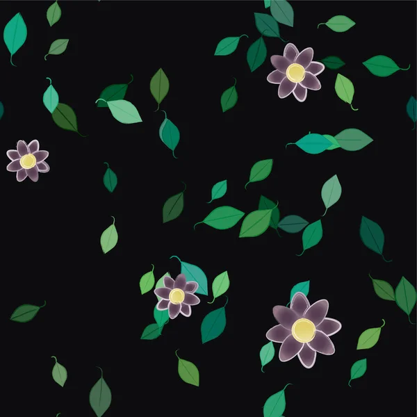 Abstrakta Blommor Med Gröna Blad Fri Komposition Vektor Illustration — Stock vektor