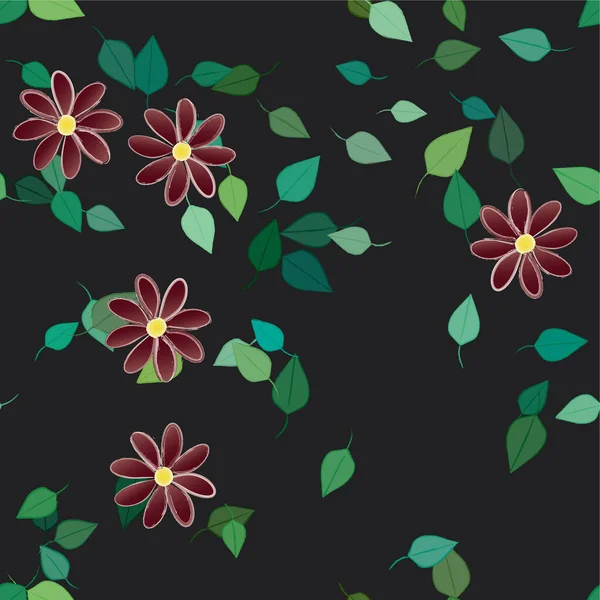 Flores Abstractas Con Hojas Verdes Composición Libre Ilustración Vectorial — Archivo Imágenes Vectoriales