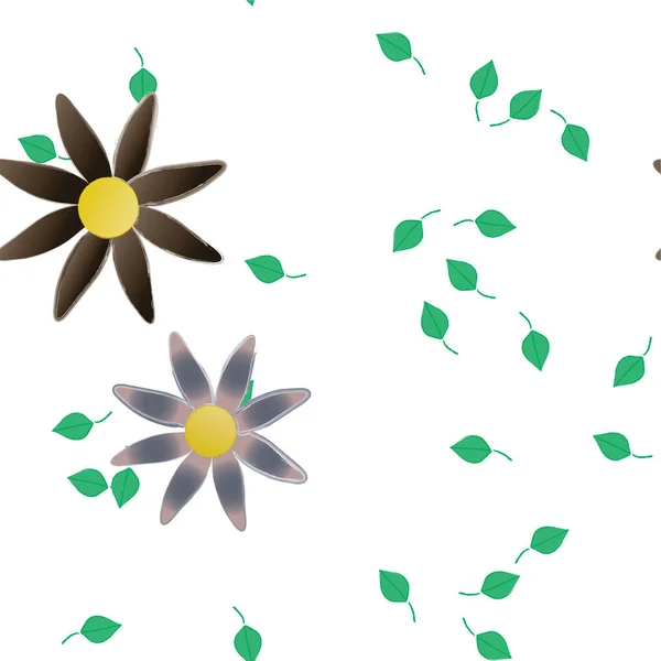 Fleurs Abstraites Avec Feuilles Vertes Composition Libre Illustration Vectorielle — Image vectorielle