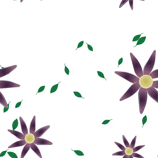 Fleurs Abstraites Avec Feuilles Vertes Composition Libre Illustration Vectorielle — Image vectorielle