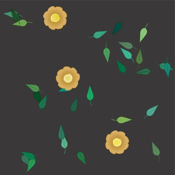 Fleurs Abstraites Avec Feuilles Vertes Composition Libre Illustration Vectorielle — Image vectorielle