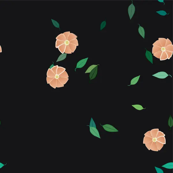 Flores Abstractas Con Hojas Verdes Composición Libre Ilustración Vectorial — Archivo Imágenes Vectoriales