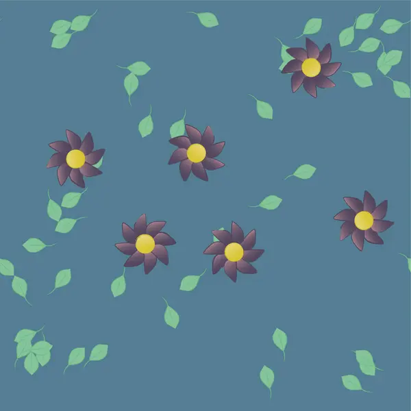 Fleurs Abstraites Avec Feuilles Vertes Composition Libre Illustration Vectorielle — Image vectorielle