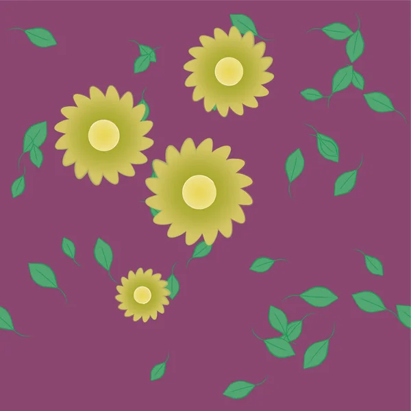 Flores Abstractas Con Hojas Verdes Composición Libre Ilustración Vectorial — Vector de stock