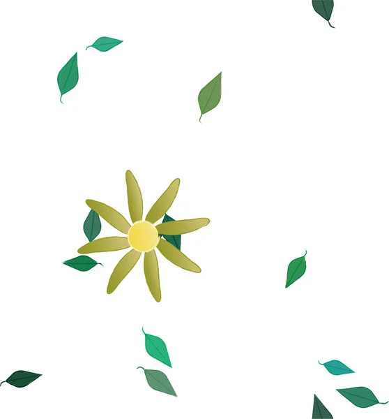 Fleurs Abstraites Avec Feuilles Vertes Composition Libre Illustration Vectorielle — Image vectorielle