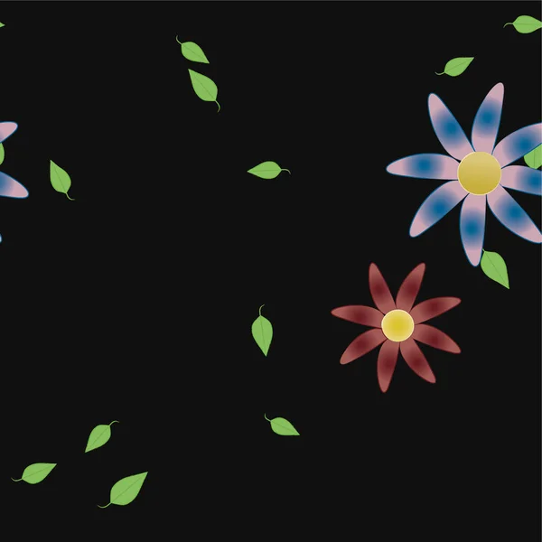 Flores Abstractas Con Hojas Verdes Composición Libre Ilustración Vectorial — Vector de stock