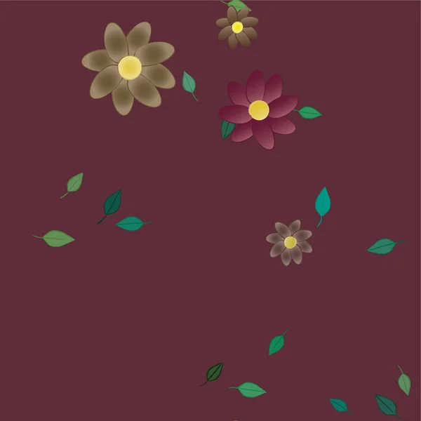 Fleurs Abstraites Avec Feuilles Vertes Composition Libre Illustration Vectorielle — Image vectorielle