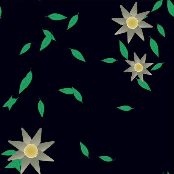 Fleurs Abstraites Avec Feuilles Vertes Composition Libre Illustration Vectorielle — Image vectorielle