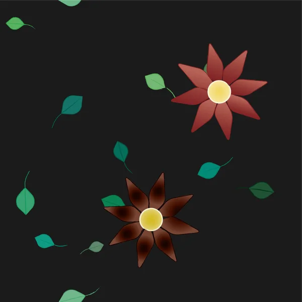 Fleurs Abstraites Avec Feuilles Vertes Composition Libre Illustration Vectorielle — Image vectorielle