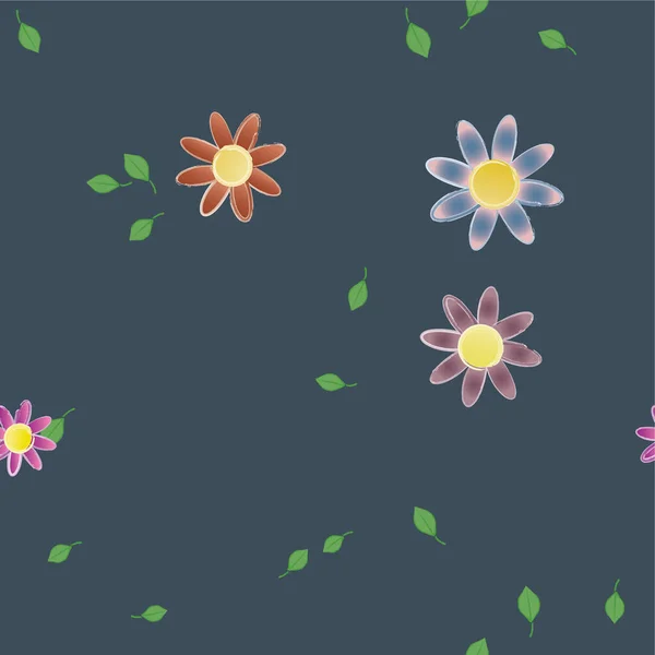 Flores Abstractas Con Hojas Verdes Composición Libre Ilustración Vectorial — Archivo Imágenes Vectoriales