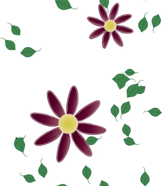 Fleurs Abstraites Avec Feuilles Vertes Composition Libre Illustration Vectorielle — Image vectorielle