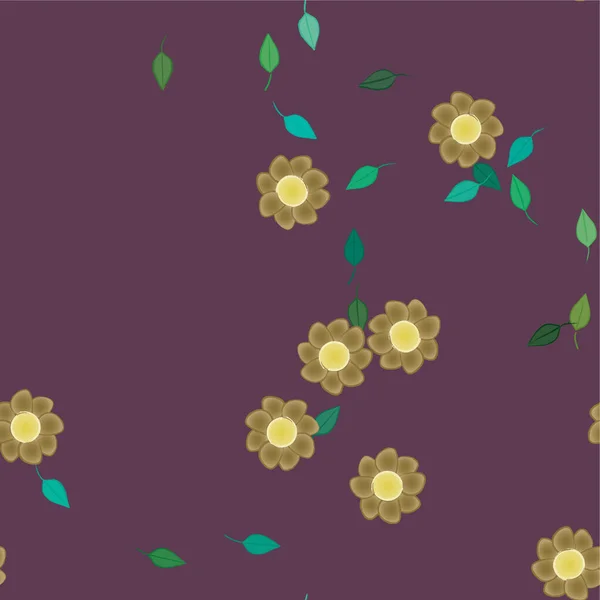 Flores Abstractas Con Hojas Verdes Composición Libre Ilustración Vectorial — Vector de stock