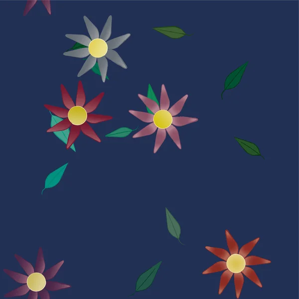 Fleurs Abstraites Avec Feuilles Vertes Composition Libre Illustration Vectorielle — Image vectorielle