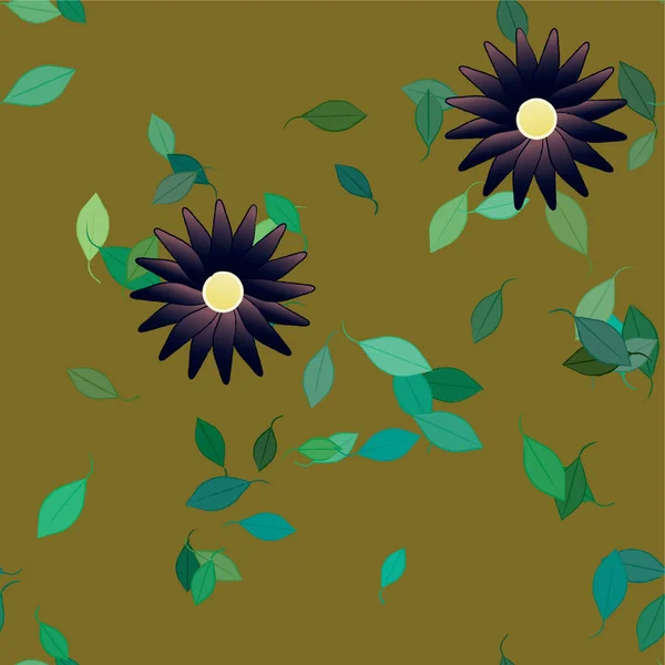 Fleurs Abstraites Avec Feuilles Vertes Composition Libre Illustration Vectorielle — Image vectorielle