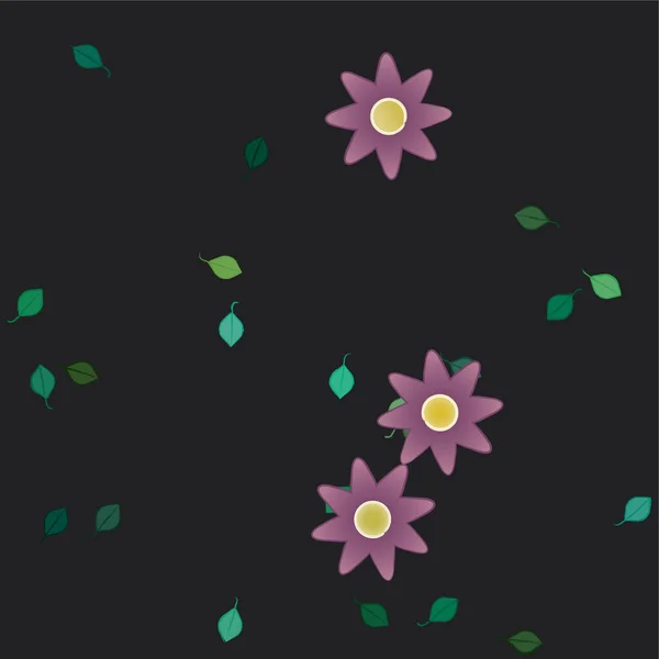 Abstracte Bloemen Met Groene Bladeren Vrije Compositie Vector Illustratie — Stockvector