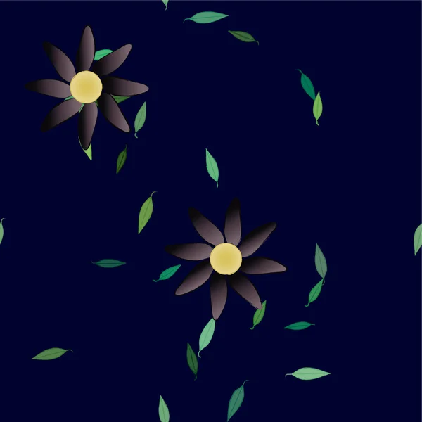 Flores Abstractas Con Hojas Verdes Composición Libre Ilustración Vectorial — Archivo Imágenes Vectoriales