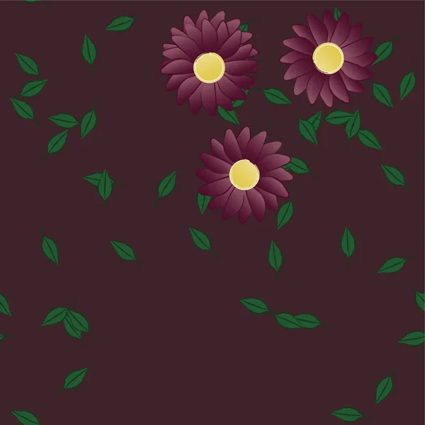 Flores Abstractas Con Hojas Verdes Composición Libre Ilustración Vectorial — Vector de stock