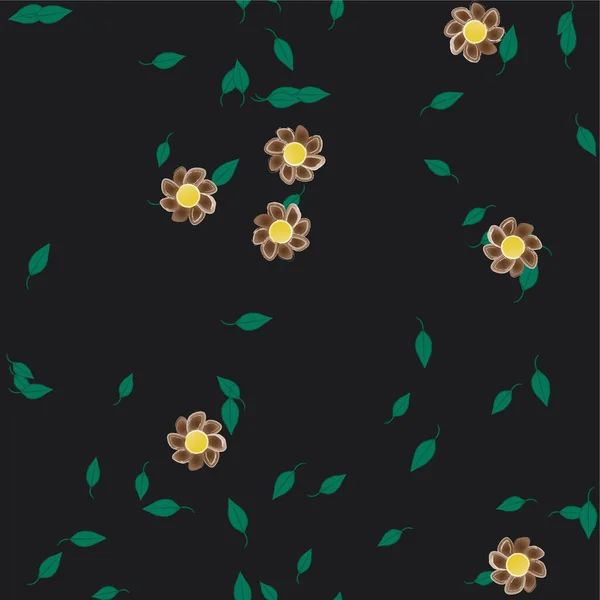 Flores Abstractas Con Hojas Verdes Composición Libre Ilustración Vectorial — Vector de stock