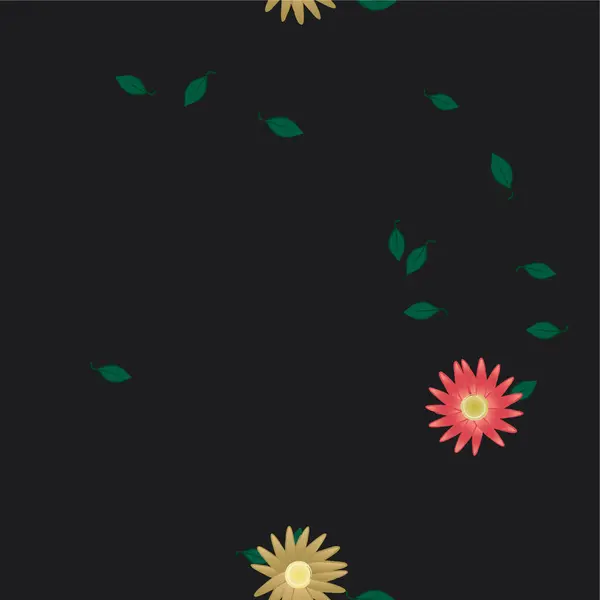 Abstrakte Blomster Med Grønne Blade Fri Sammensætning Vektor Illustration – Stock-vektor