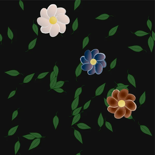 Abstrakta Blommor Med Gröna Blad Fri Komposition Vektor Illustration — Stock vektor