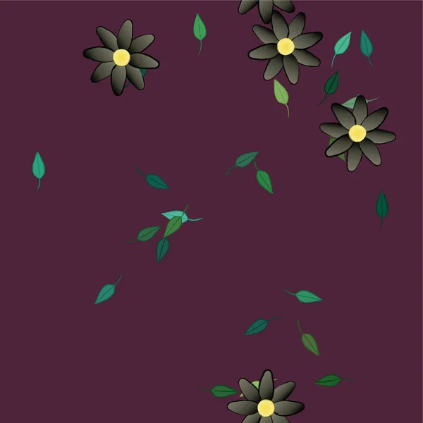 Fleurs Abstraites Avec Feuilles Vertes Composition Libre Illustration Vectorielle — Image vectorielle