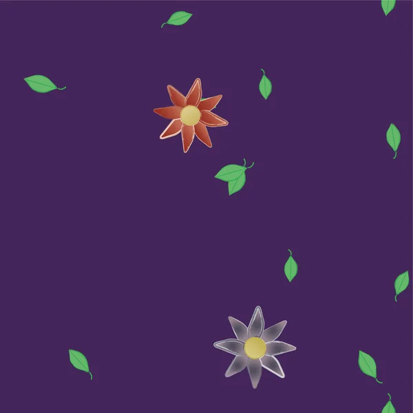 Flores Abstractas Con Hojas Verdes Composición Libre Ilustración Vectorial — Vector de stock