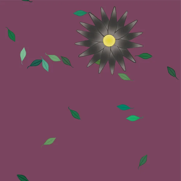 Flores Abstractas Con Hojas Verdes Composición Libre Ilustración Vectorial — Vector de stock