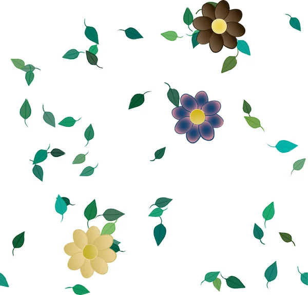 Abstrakte Blüten Mit Grünen Blättern Freier Komposition Vektorillustration — Stockvektor