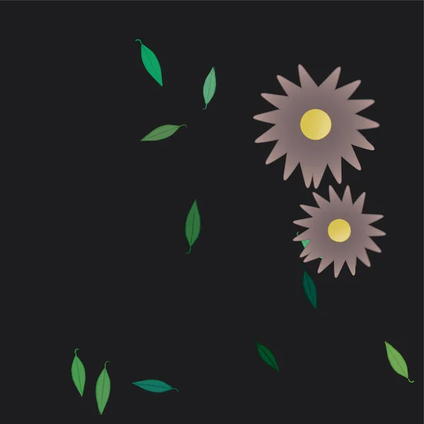 Abstrakteja Kukkia Vihreät Lehdet Vapaassa Koostumuksessa Vektori Kuva — vektorikuva