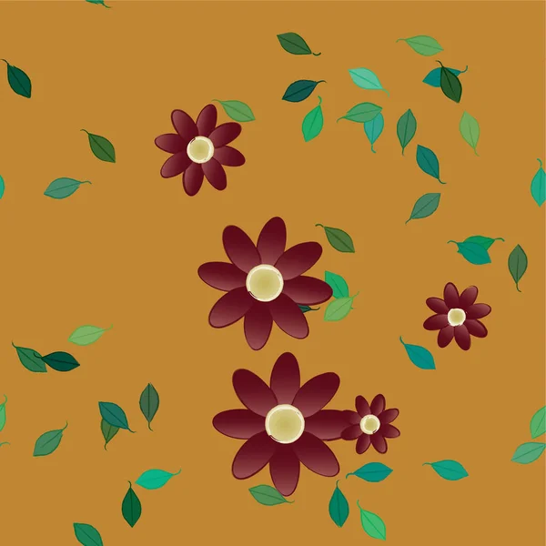 Flores Abstractas Con Hojas Verdes Composición Libre Ilustración Vectorial — Vector de stock