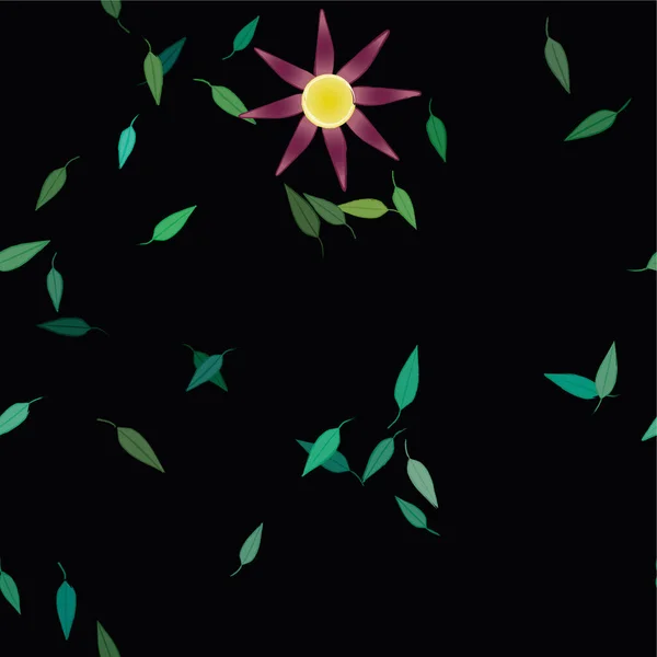 Flores Abstractas Con Hojas Verdes Composición Libre Ilustración Vectorial — Vector de stock