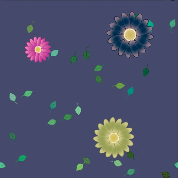 Fleurs Abstraites Avec Feuilles Vertes Composition Libre Illustration Vectorielle — Image vectorielle