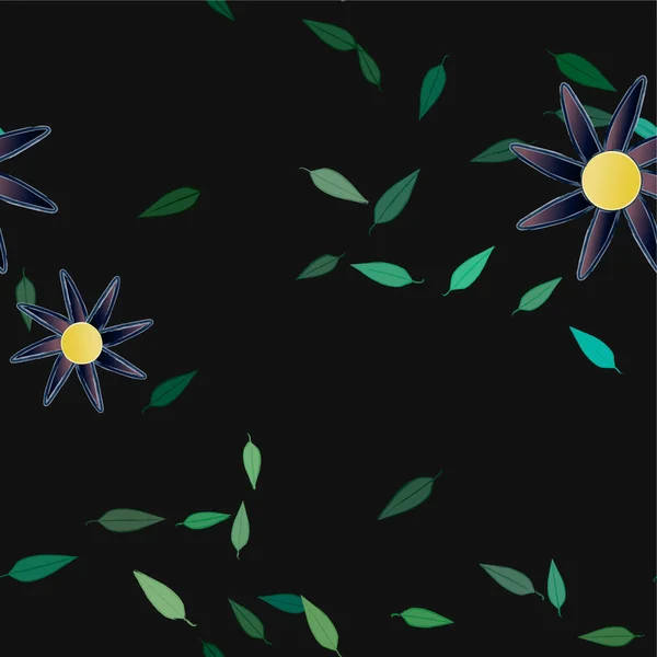 Fleurs Abstraites Avec Feuilles Vertes Composition Libre Illustration Vectorielle — Image vectorielle