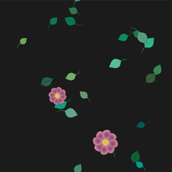 Flores Abstractas Con Hojas Verdes Composición Libre Ilustración Vectorial — Vector de stock