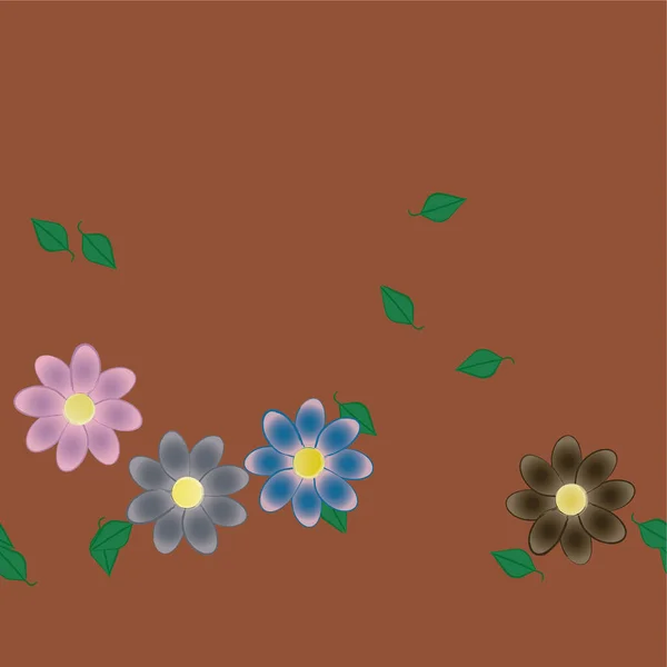 Fleurs Abstraites Avec Feuilles Vertes Composition Libre Illustration Vectorielle — Image vectorielle
