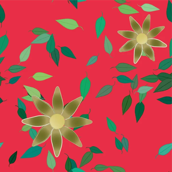 Fleurs Abstraites Avec Feuilles Vertes Composition Libre Illustration Vectorielle — Image vectorielle