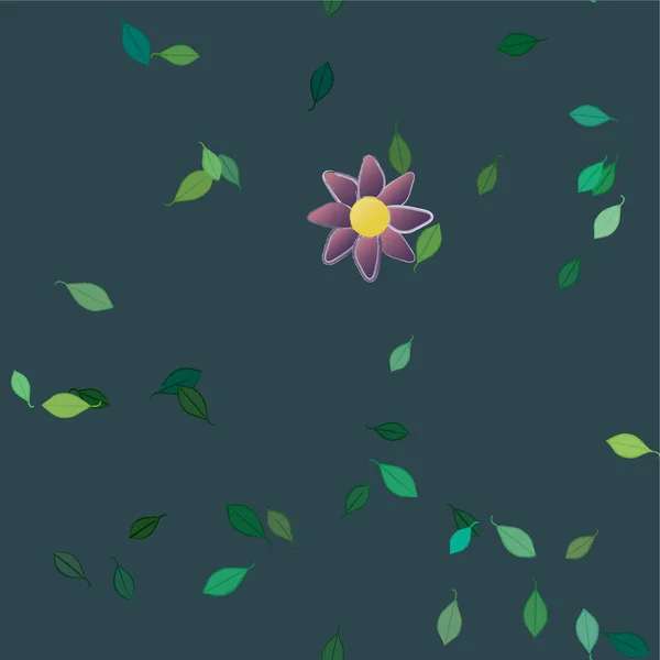 Fleurs Abstraites Avec Feuilles Vertes Composition Libre Illustration Vectorielle — Image vectorielle