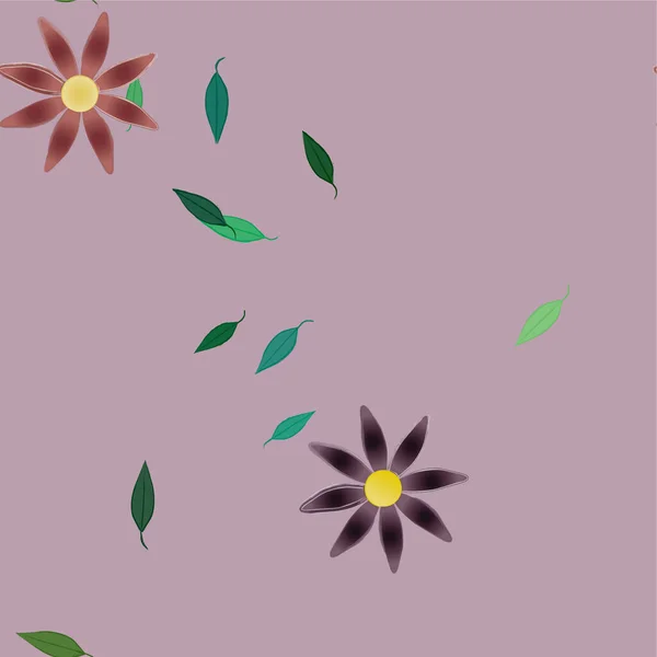 Flores Abstractas Con Hojas Verdes Composición Libre Ilustración Vectorial — Archivo Imágenes Vectoriales