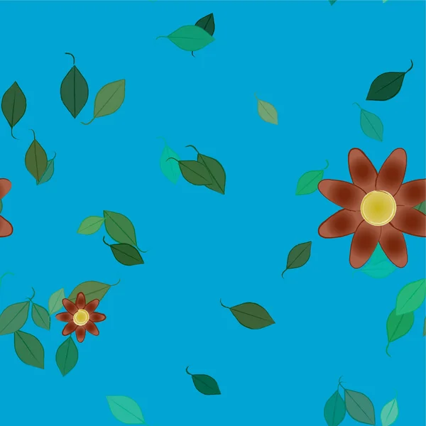 Flores Abstractas Con Hojas Verdes Composición Libre Ilustración Vectorial — Archivo Imágenes Vectoriales