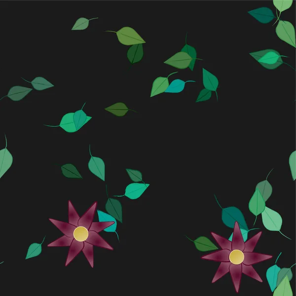 Fleurs Abstraites Avec Feuilles Vertes Composition Libre Illustration Vectorielle — Image vectorielle