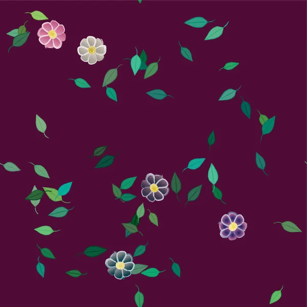 Fleurs Abstraites Avec Feuilles Vertes Composition Libre Illustration Vectorielle — Image vectorielle