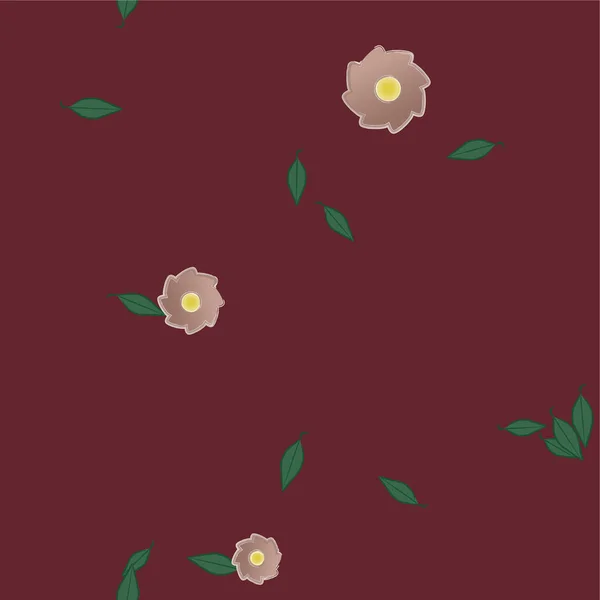 Flores Abstractas Con Hojas Verdes Composición Libre Ilustración Vectorial — Vector de stock