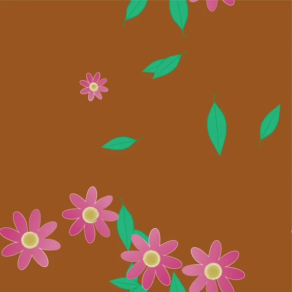 Flores Abstractas Con Hojas Verdes Composición Libre Ilustración Vectorial — Vector de stock