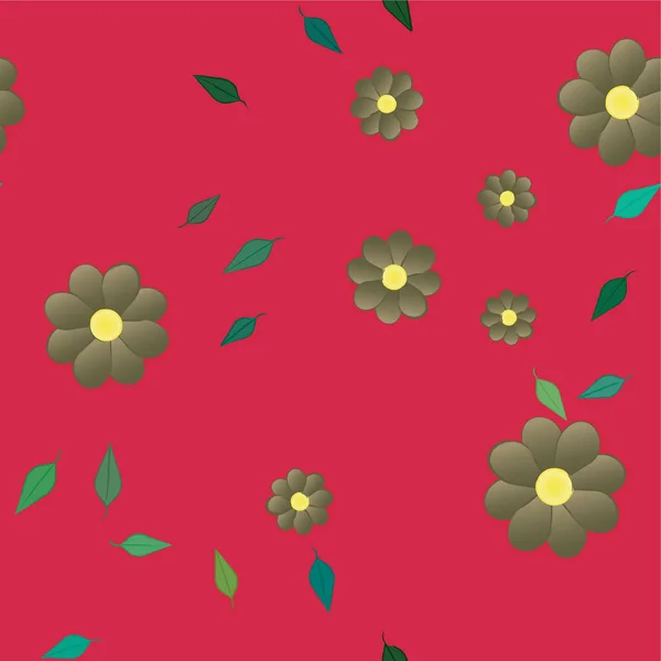 Flores Abstractas Con Hojas Verdes Composición Libre Ilustración Vectorial — Vector de stock